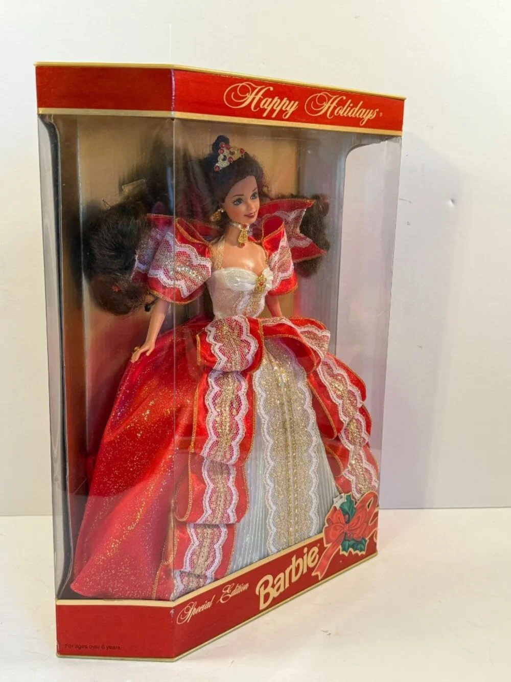 Vintage 1997 Christmas Barbie Happy Holidays Red Lace Dress Unopened NEW